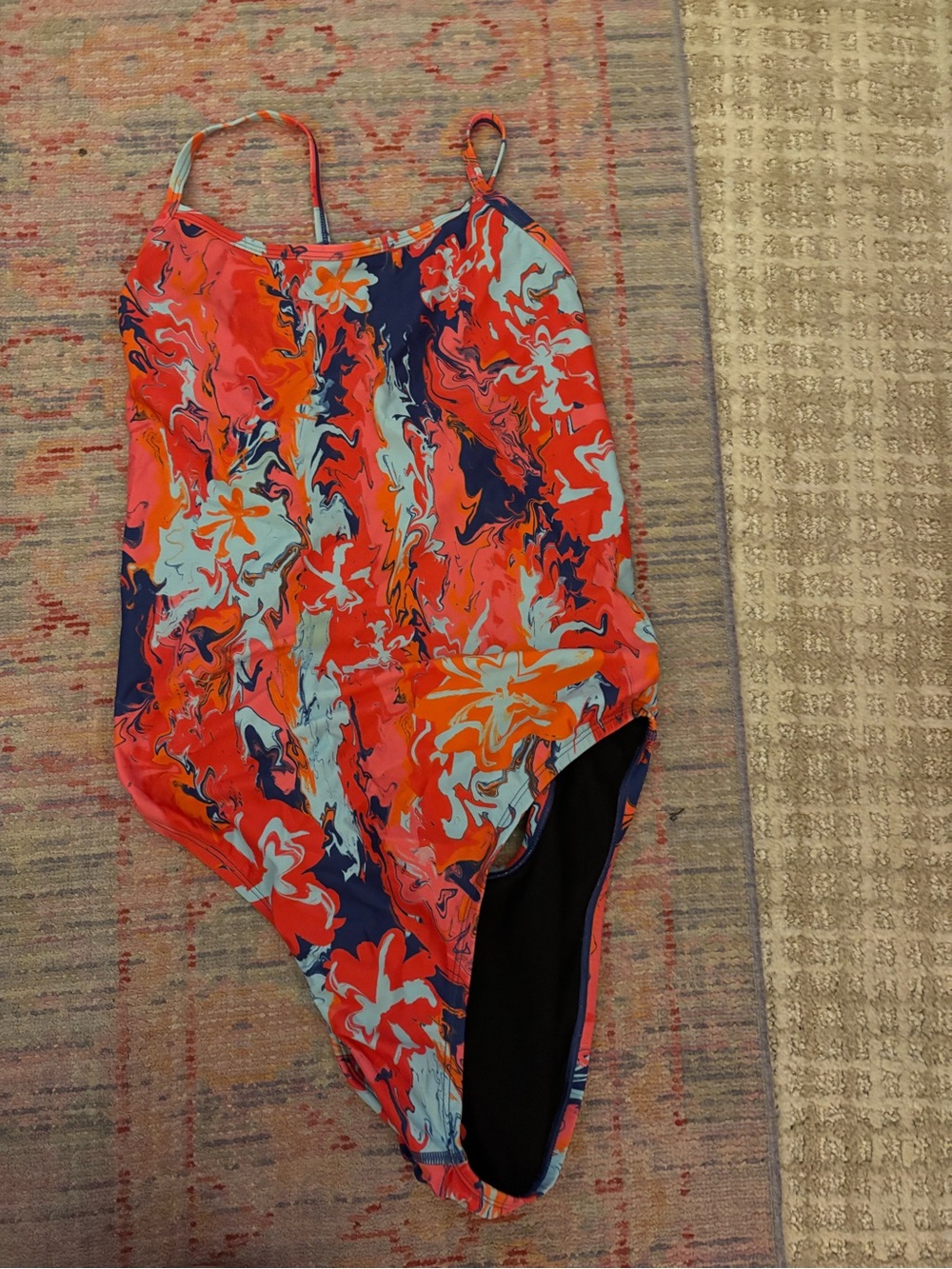 Jolyn Clothing Coral Red Navy Blue Floral One-Piece Swimsuit